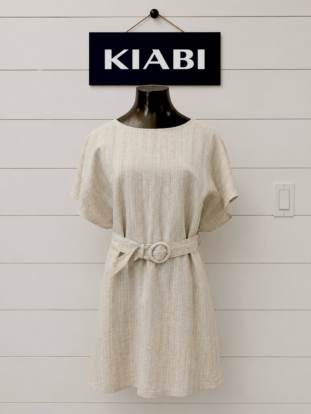 Striped Belted Linen-Blend Dress - Kiabi (Size 42 / US 10)